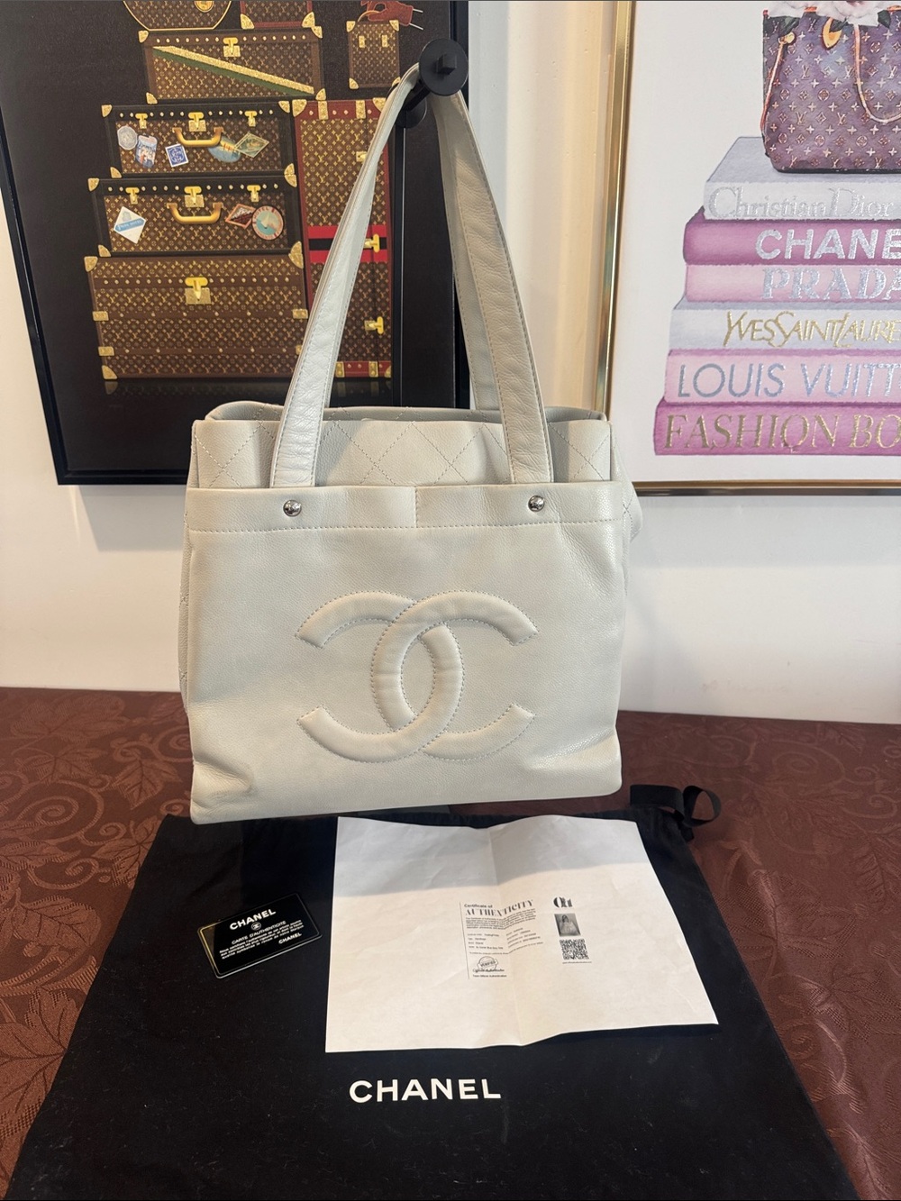 Chanel Caviar Leather Ultimate Executive Light Gray Tote W/ COA